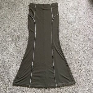 Illa Illa • Olive Contrast Stitch Ribbed Mermaid Maxi Skirt